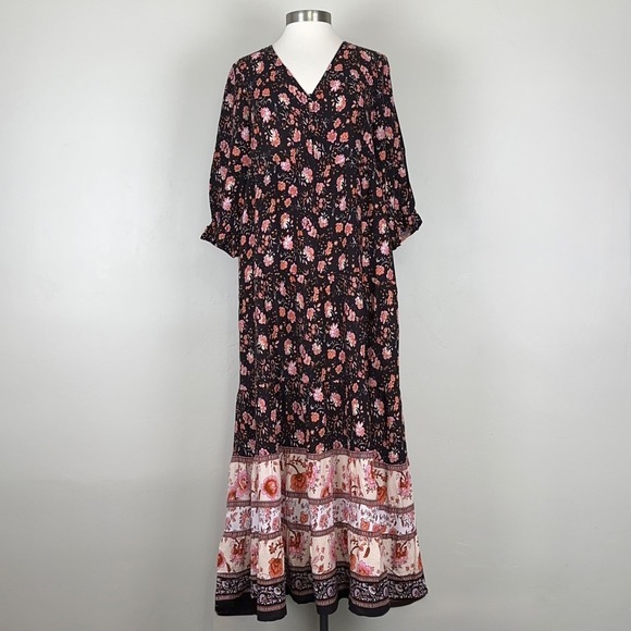 NATURAL LIFE Dresses & Skirts - Natural Life Boho Cottage Peasant Hippie Dress Sz M Floral Tiered V-Neck Maxi
